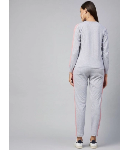 Generic Women's Cotton Solid Long Sleeves Tracksuit (Light Grey - Pink)