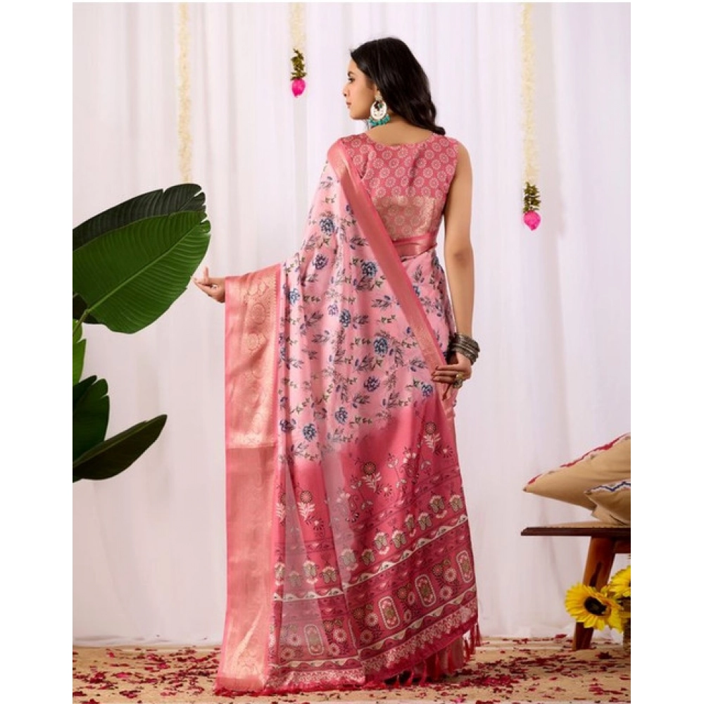 Generic Women's Faux_Banarasi_Silk Printed Saree With Unstitched Blouse 5.5Mtr (Light_Pink)