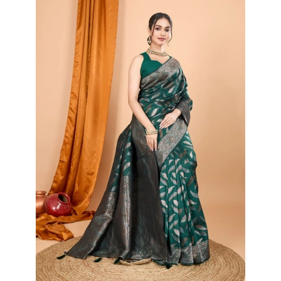 Generic Women's Soft Silk Jacquard Saree With Unstitched Blouse 5.5Mtr (Green)