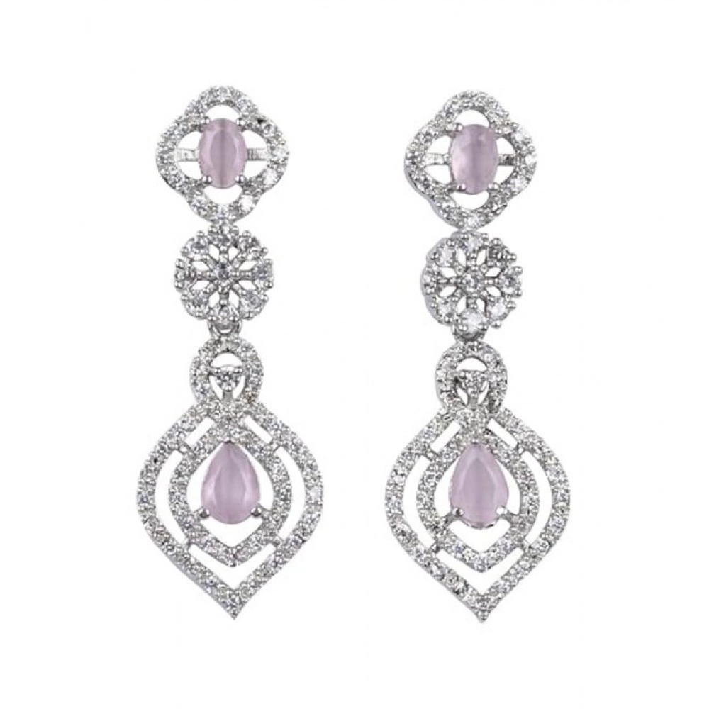 Generic Women's Brass Silver Plated Necklace set (Pink)