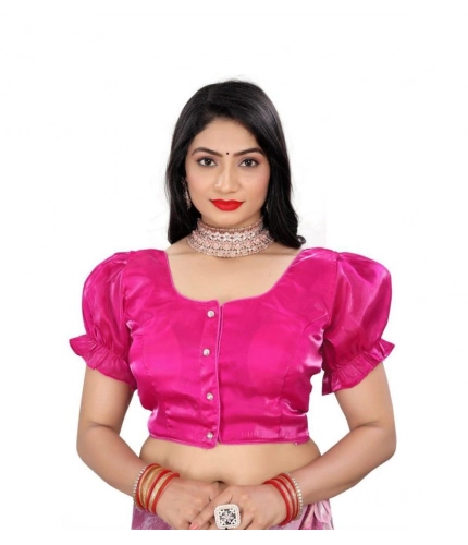 Generic Women's Jimmy Solid Designer Neck Elastic Sleeve Readymade Blouse (Pink 38 , Alterable up to 42)-PID65832