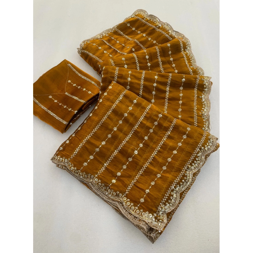 Generic Women's Jimmy Choo Embellished Saree With Unstitched Blouse 5.5Mtr�(Mustard)