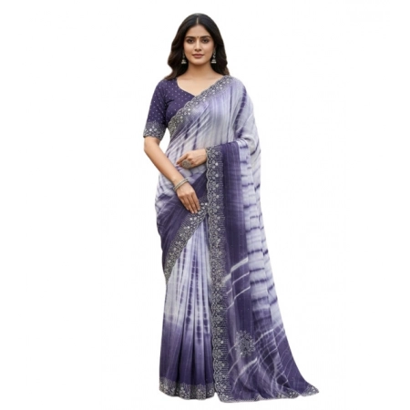 Generic Women's Georgette Striped Saree With Unstitched Blouse 5.5Mtr (Purple) Generic Women's Georgette Striped Saree With Unstitched Blouse 5.5Mtr (Purple)