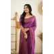 Generic Women's Litchi silk Printed Saree With Unstitched Blouse (Purple)