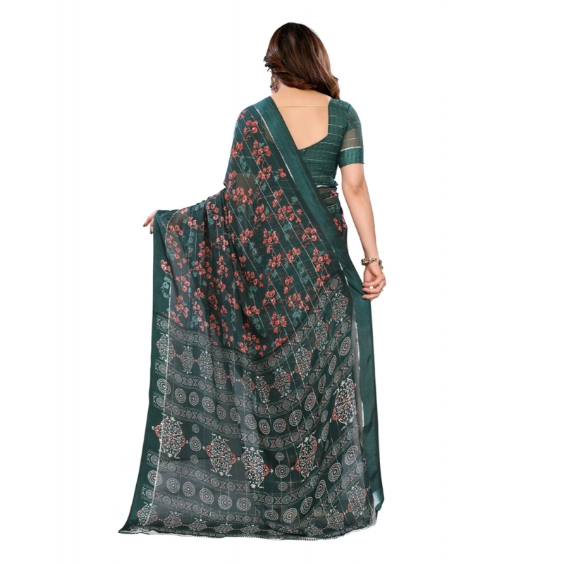 Women's Georgette Printed Saree With Unstitched Blouse 5.5Mtr (Green)