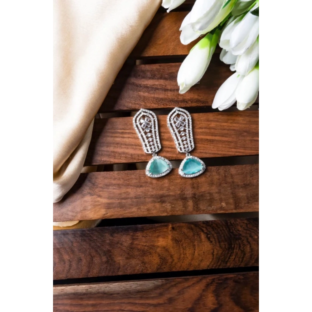 Generic Women's Brass Silver Plated Drop Earrings (Turquoise) Generic Women's Brass Silver Plated Drop Earrings (Turquoise)