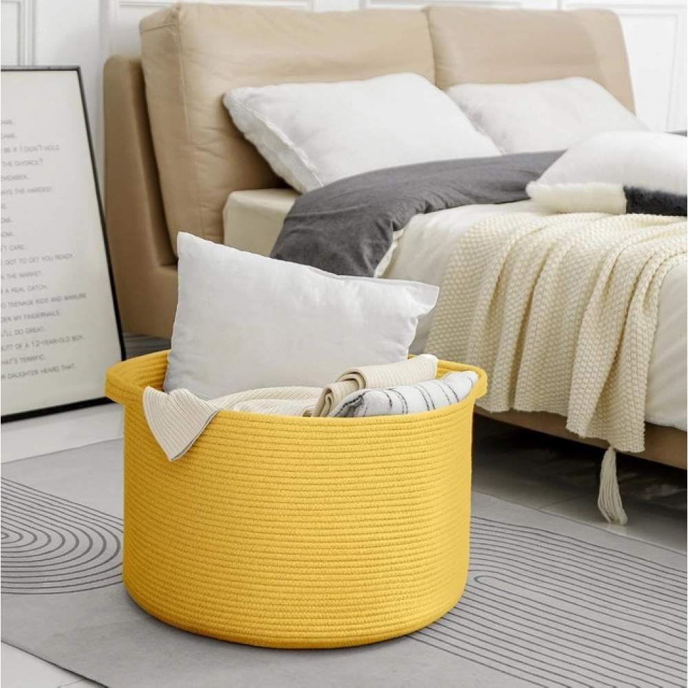 Generic Cotton Pack Of_1 14x12 Inch Storage Basket For Clothes With Out Lid (Yellow) Generic Cotton Pack Of_1 14x12 Inch Storage Basket For Clothes With Out Lid (Yellow)