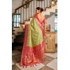 Generic Women's Silk Blend Booti Work Ready to wear Saree With Unstitched Blouse 5.5Mtr (Green)