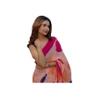 Generic Women's Linen Printed Saree With Unstitched Blouse 5.5Mtr (Orange)