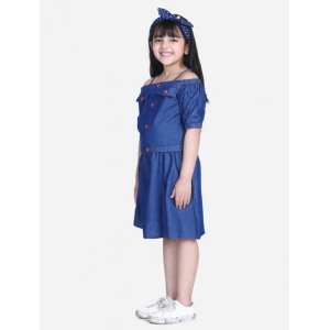 Generic Girl's Denim Solid Cold Shoulder Top and Skirt Set (Navy Blue)