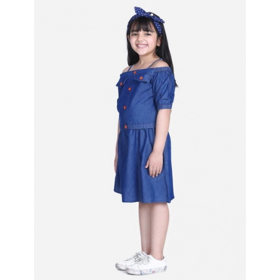 Generic Girl's Denim Solid Cold Shoulder Top and Skirt Set (Navy Blue) Generic Girl's Denim Solid Cold Shoulder Top and Skirt Set (Navy Blue)