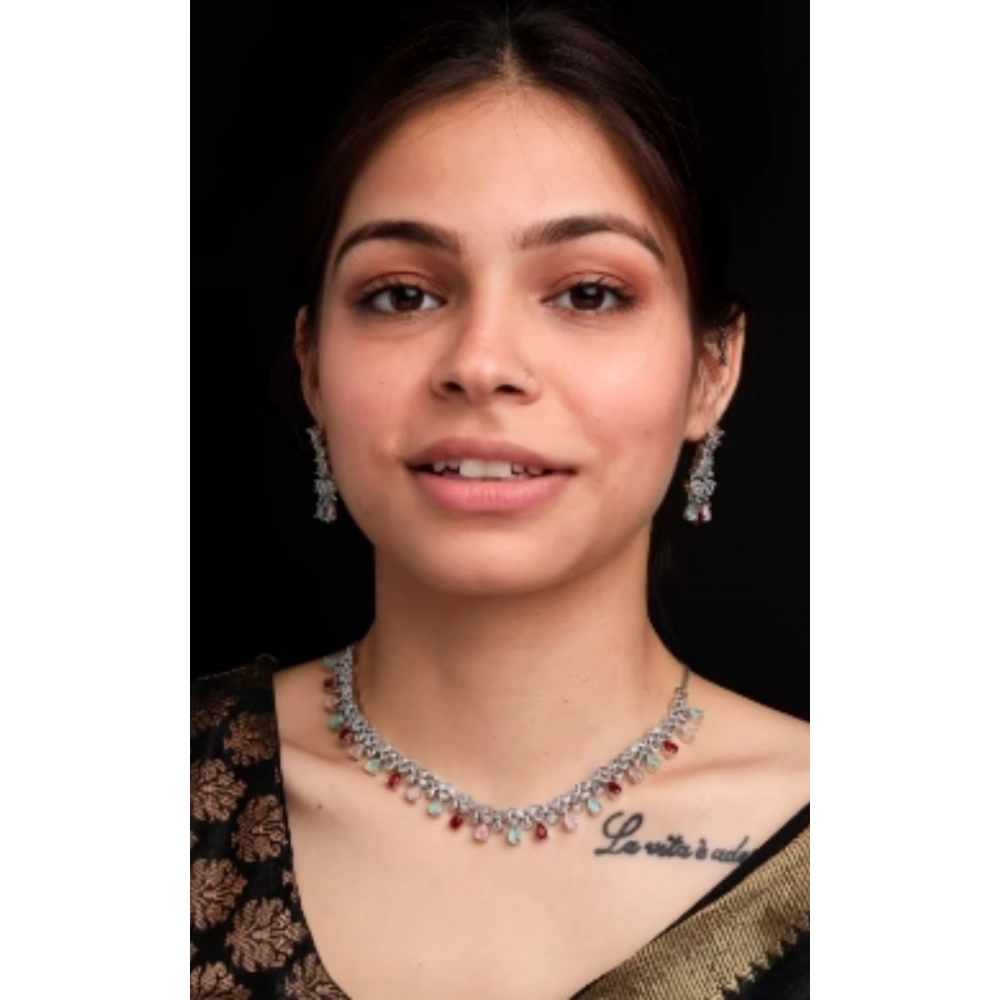Generic Women's Brass Silver Plated Necklace set (Multicolor)