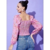 Generic Women's Polyester Floral Long Sleeves Top (Multicolor)