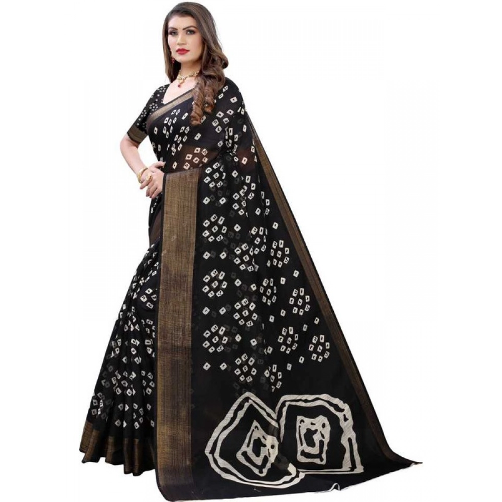 Generic Women's Cotton Silk Bandhni Saree With Unstitched Blouse 5.5Mtr (Black) Generic Women's Cotton Silk Bandhni Saree With Unstitched Blouse 5.5Mtr (Black)
