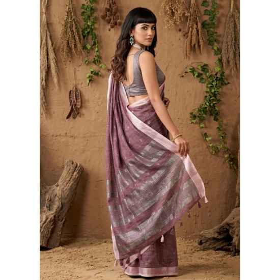 Generic Women's Linen Cotton Printed Saree With Unstitched Blouse 5.5Mtr (Purple) Generic Women's Linen Cotton Printed Saree With Unstitched Blouse 5.5Mtr (Purple)