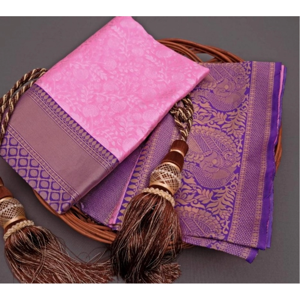 Generic Women's Soft Litchi Silk Jacquard Work Saree With Unstitched Blouse 5.5Mtr (Pink) Generic Women's Soft Litchi Silk Jacquard Work Saree With Unstitched Blouse 5.5Mtr (Pink)