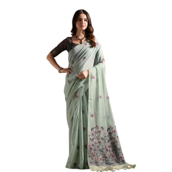 Generic Women's Blended_Cotton Floral Saree With Unstitched Blouse 5.5Mtr (Aqua_Blue) Generic Women's Blended_Cotton Floral Saree With Unstitched Blouse 5.5Mtr (Aqua_Blue)