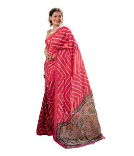 Generic Women's Faux_Tussar_Silk Geometric_Print Saree With Unstitched Blouse 5.5Mtr (Pink)