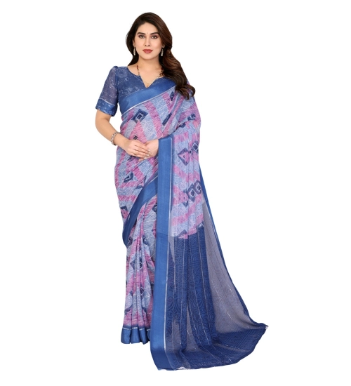 Generic Women's Georgette Printed Saree With Unstitched Blouse 5.5Mtr (Blue)