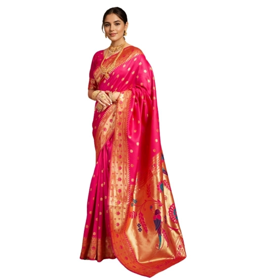 Generic Women's Silk Blend Woven Saree With Unstitched Blouse 5.5Mtr (Pink)