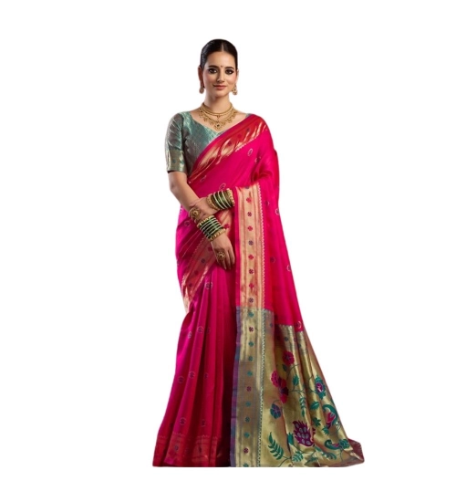 Generic Women's Silk Blend Woven Saree With Unstitched Blouse 5.5 Mtr (Pink)