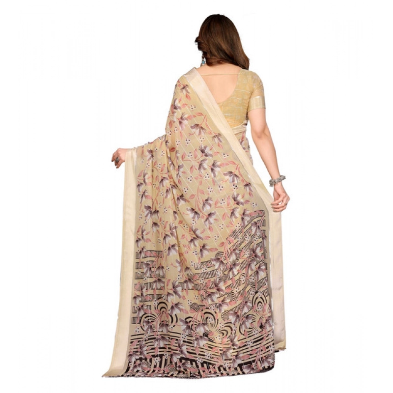 Women's Georgette Printed Saree With Unstitched Blouse 5.5Mtr (Beige)