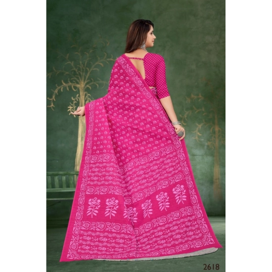 Generic Women's Soft Pure Cotton Printed Saree With Unstitched Blouse 5.5Mtr (Pink)