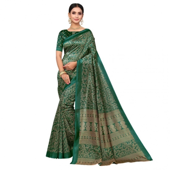 Generic Women's Litchi silk Printed Saree With Unstitched Blouse 5-6 Mtrs (Green) Generic Women's Litchi silk Printed Saree With Unstitched Blouse 5-6 Mtrs (Green)