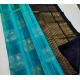 Generic Women's Litchi silk Printed Saree With Unstitched Blouse (Light Blue With Black)