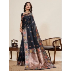 Generic Women's Faux_Banarasi_Silk Woven Saree With Unstitched Blouse 5.5Mtr (Black)
