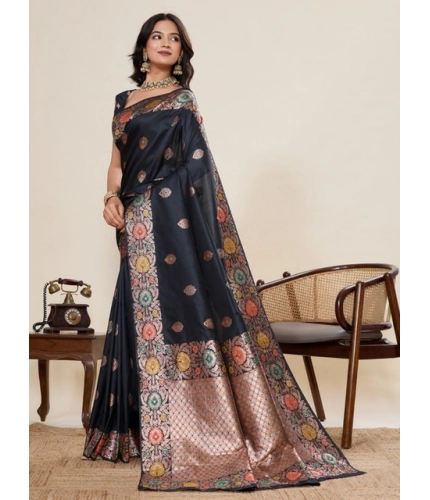 Generic Women's Faux_Banarasi_Silk Woven Saree With Unstitched Blouse 5.5Mtr (Black)