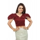 Generic Women's Jimmy Solid V Neck Puff Sleeve Readymade Blouse (Maroon 38 , Alterable up to 42)-PID65840