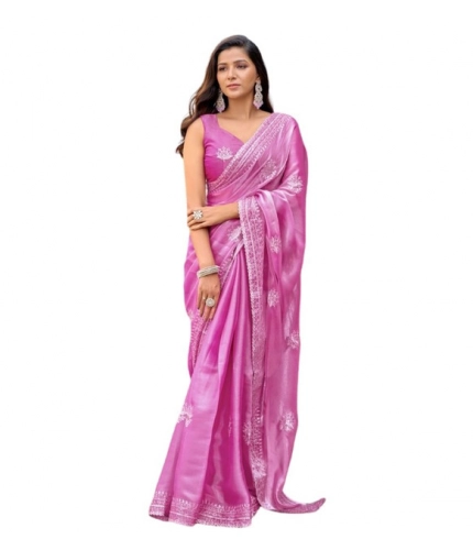 Generic Women's Faux Shimmer Floral Embroidery Ready to wear Saree With Unstitched Blouse 5.5Mtr (LightPink) Generic Women's Faux Shimmer Floral Embroidery Ready to wear Saree With Unstitched Blouse 5.5Mtr (LightPink)