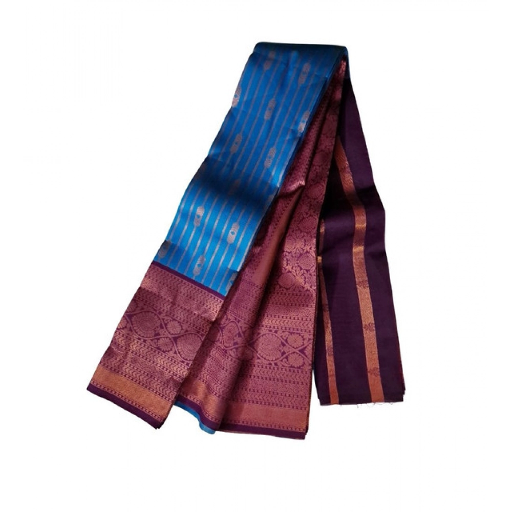 Generic Women's Soft Silk Wooven Saree With Unstitched Blouse 5.5Mtr (Blue) Generic Women's Soft Silk Wooven Saree With Unstitched Blouse 5.5Mtr (Blue)