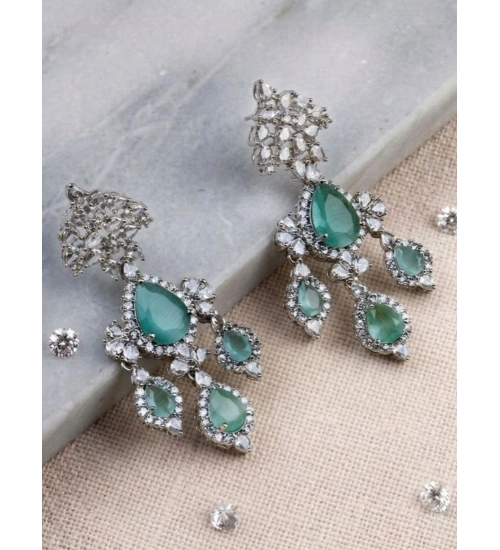 Generic Women's Brass Silver Plated Drop Earrings (Turquoise)