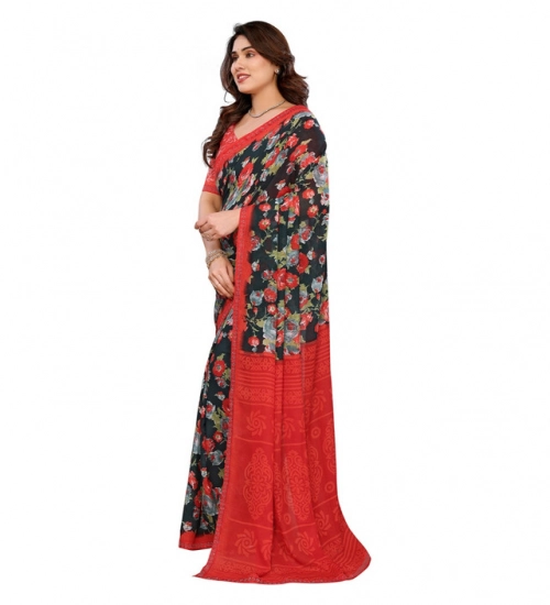 Generic Women's Georgette Printed Saree With Unstitched Blouse 5.5Mtr (Green)