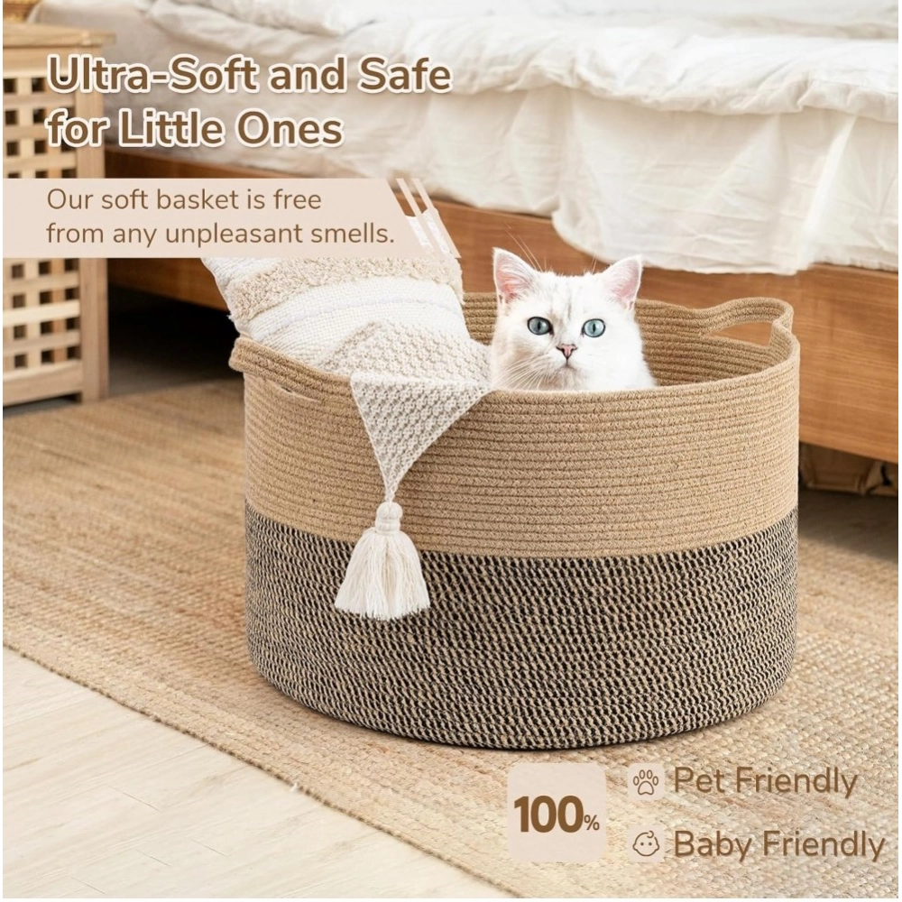 Generic Cotton Pack Of_1 16x14 Inch Storage Basket For Clothes With Out Lid (Beige-Beige-Black) Generic Cotton Pack Of_1 16x14 Inch Storage Basket For Clothes With Out Lid (Beige-Beige-Black)