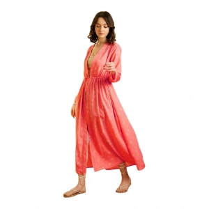 Generic Women's Polyester Floral Long Sleeves Shrug (Pink)