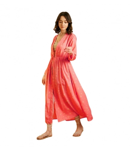 Generic Women's Polyester Floral Long Sleeves Shrug (Pink)