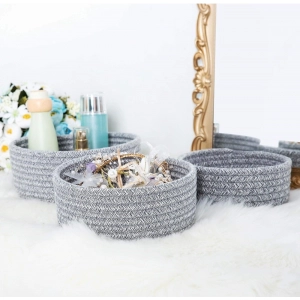 Generic Cotton 8x3 Inch Kidi Round 3 Set Bedside Organizer With Out Lid (Gray)