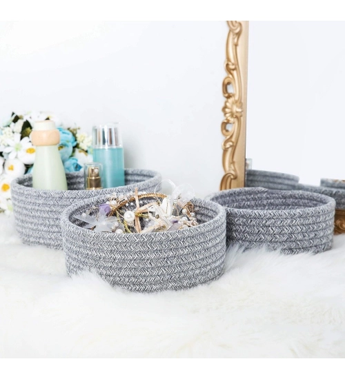 Generic Cotton 8x3 Inch Kidi Round 3 Set Bedside Organizer With Out Lid (Gray)
