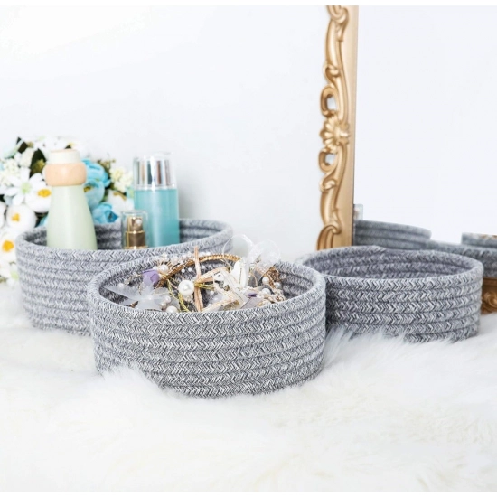 Generic Cotton 8x3 Inch Kidi Round 3 Set Bedside Organizer With Out Lid (Gray)