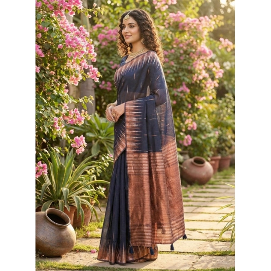 Generic Women's Linen Cotton Printed Saree With Unstitched Blouse 5.5Mtr (Navy Blue) Generic Women's Linen Cotton Printed Saree With Unstitched Blouse 5.5Mtr (Navy Blue)