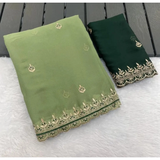 Generic Women's Georgette Embellished Saree With Unstitched Blouse 5.5Mtr (Pista Green) Generic Women's Georgette Embellished Saree With Unstitched Blouse 5.5Mtr (Pista Green)