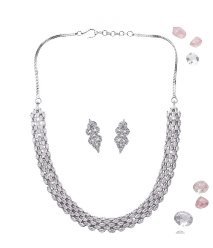 Generic Women's Brass Silver Plated Necklace set (Silver)