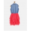 Generic Girl's Denim Roll Up Buttoned Dress (Blue-Red) Generic Girl's Denim Roll Up Buttoned Dress (Blue-Red)
