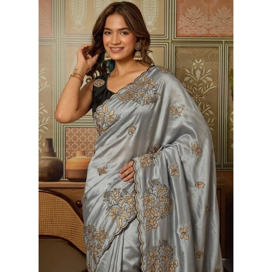Generic Women's Viscose Silk Embroidered Saree With Unstitched Blouse 5.5Mtr (Grey) Generic Women's Viscose Silk Embroidered Saree With Unstitched Blouse 5.5Mtr (Grey)