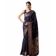 Generic Women's Soft Silk Jacquard Saree With Unstitched Blouse 5.5Mtr (Navy)