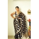 Generic Women's Litchi silk Printed Saree With Unstitched Blouse (Black)