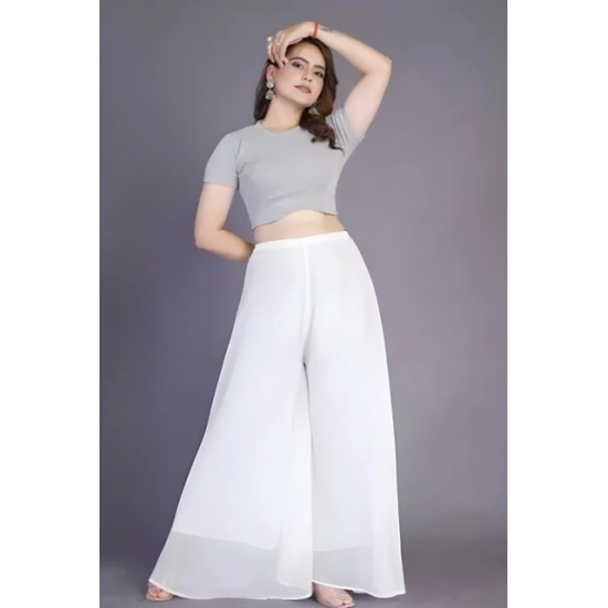 Generic Women's Pack of 2 Georgette Solid High Rise Wide Leg Flared Palazzos with Elastic Waist (White) Generic Women's Pack of 2 Georgette Solid High Rise Wide Leg Flared Palazzos with Elastic Waist (White)